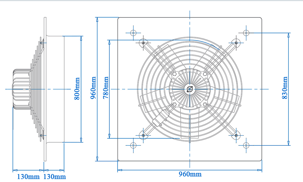 جدول ابعاد هواکش 80سانت صنعتی سنگین فلزی